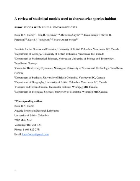 Pdf A Review Of Statistical Models Used To Characterize Species Habitat Associations With