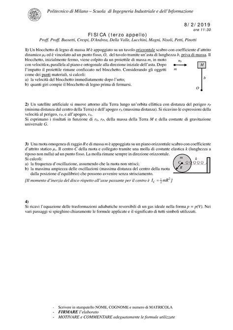 Compito 8 Febbraio Esame Politecnico Di Milano Scuola Di