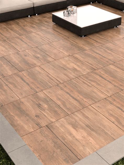 Rush Mocca Wood Effect Outdoor Porcelain Paving Slabs 595x595mm