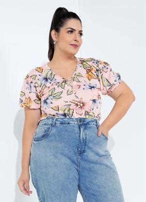 Blusa Floral Rosa Franzido Plus Size Soulojista