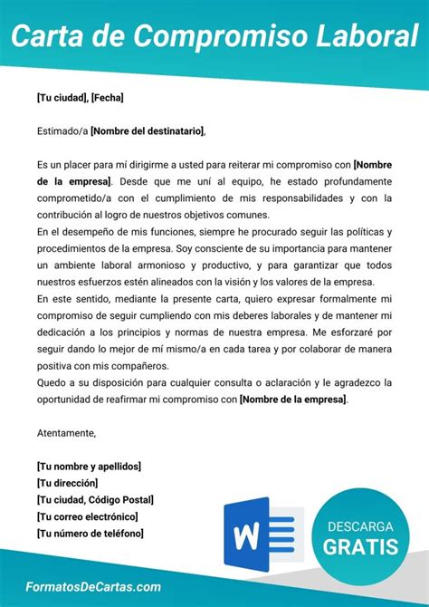 Carta De Compromiso Laboral 【 2025 】 Formatos De Cartas