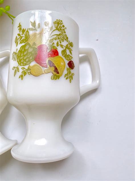 Vtg 70s Milk Glass Mushroom Mugs Pedestal Mugs Fall Mugs Etsy