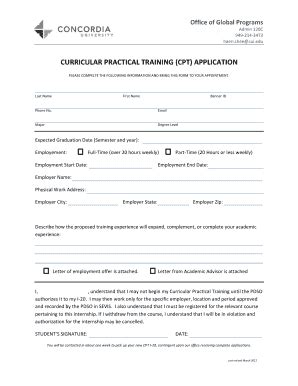 Curricular Practical Training Cpt Application Cui Fill And Sign