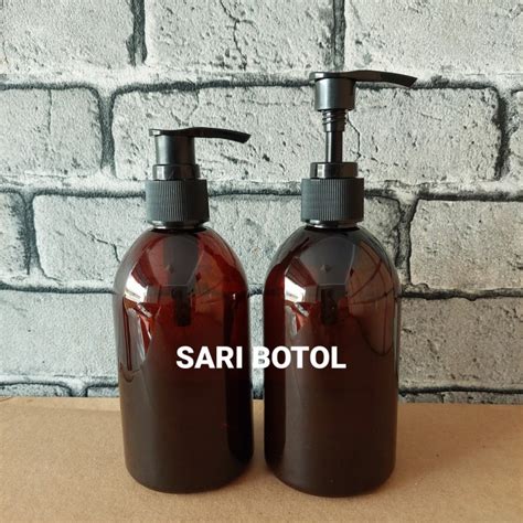 Jual BOTOL PUMP 250ML OVAL AMBER BOTOL 250ML OVAL COKLAT PUMP HITAM