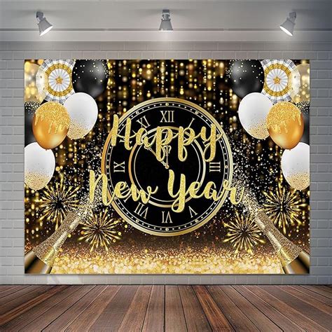 Amazon Joliaco 8x6ft Happy New Year Backdrop Black Gold Glitter