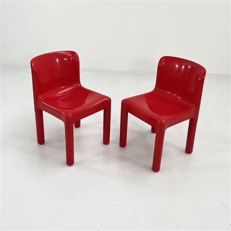 Chaise Rouge Modèle 4875 par Carlo Bartoli pour Kartell 1970s Set de