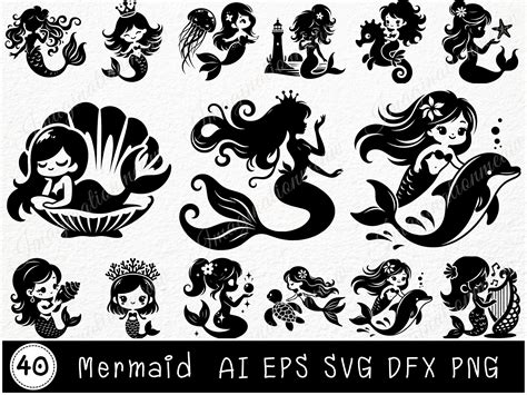 Mermaid Svg Little Mermaid Silhouette Graphic by Imagination Meaw ...