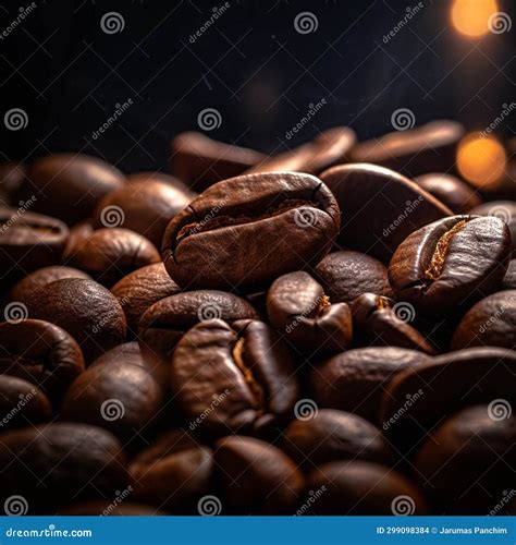 A Realistic Photographic Of Macro Shot Roasted Coffee Beans Closeup On