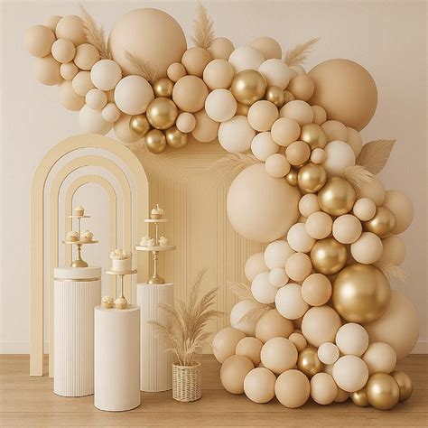 Neutral Nude Balloon Garland Set 143pcs Beige White Gold Balloons For Wedding Shower Or Boho