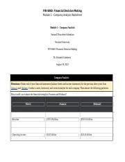 FIN 6060 Module 1 Worksheet Docx FIN 6060 Financial Decision Making