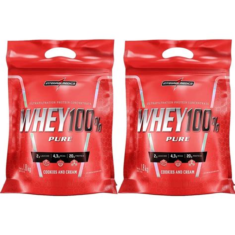 Kit 2x Whey 100 Pure 1800g Refil Cookies And Cream Integralmédica