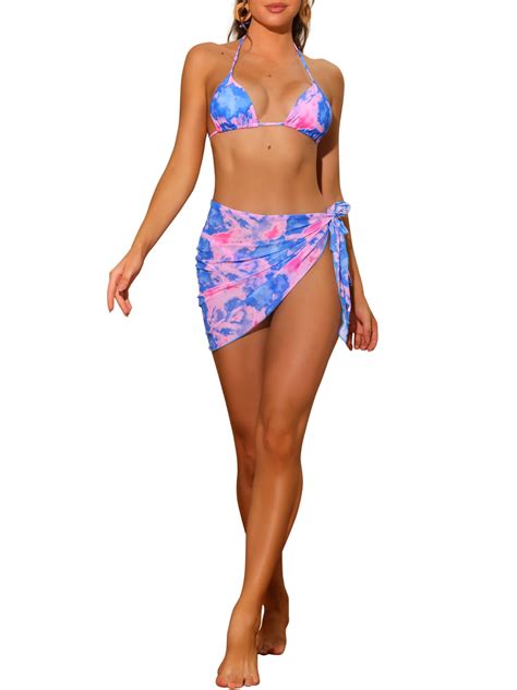 Elerevyo Women S Piece Tie Dye Bikini Sets Halter Tie Triangle Swimsuits With Sarong Cover