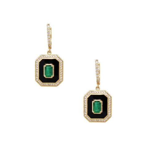 Emerald Cabochon Diamond Gold Dangle Earrings at 1stDibs