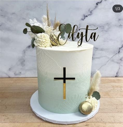 Elegant Christening Cake With Cross And Flowers