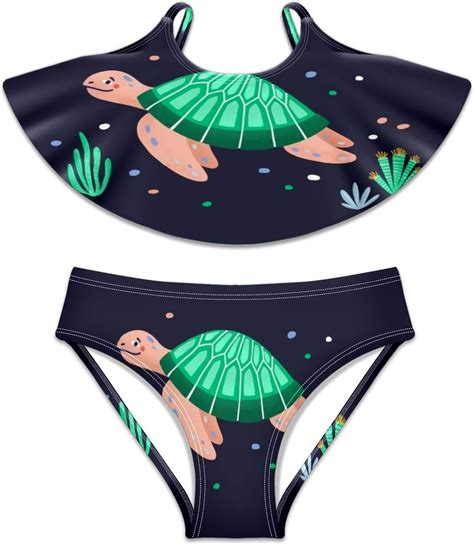 Girls Bathing Suit 2 Piece Swimsuit Bikini Swimwear Funny Amusing Sea Turtle Swimming Amazon Co