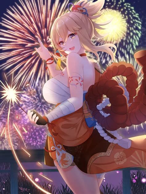 Yoimiya Enjoying Festival Night Genshin Impact 2k Wallpaper Download