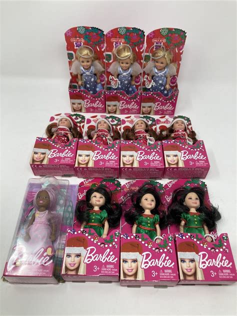 Lot Of Barbie Christmas Chelsea 6 Inch Brunette Black Blond Dress Elf