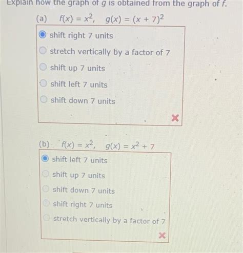 Solved A Fxx2gxx72 Shift Right 7 Units Stretch