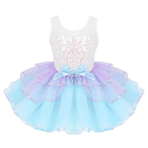 Yizyif Enfant Fille Robe Danse Classique Paillette Tutu Justaucorps