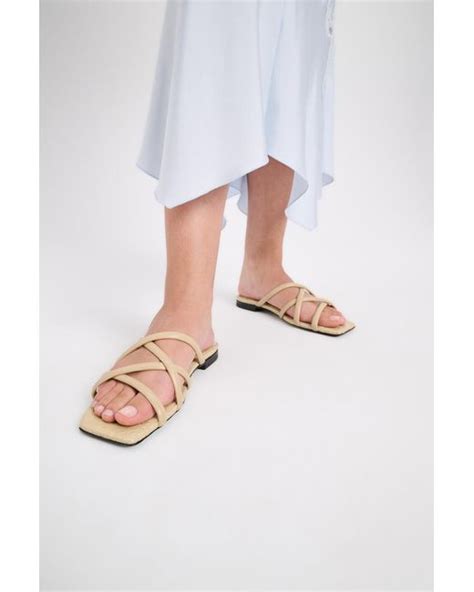 Dorothee Schumacher Square Toe Flat Strappy Sandals In Natural Lyst