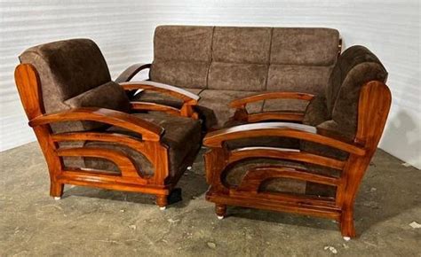 Seater Brown Living Room Wooden Sofa Set Velvet At Rs