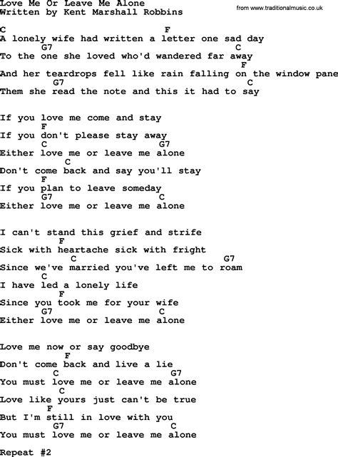 Love Me Or Leave Me Alone, by Marty Robbins - lyrics and chords
