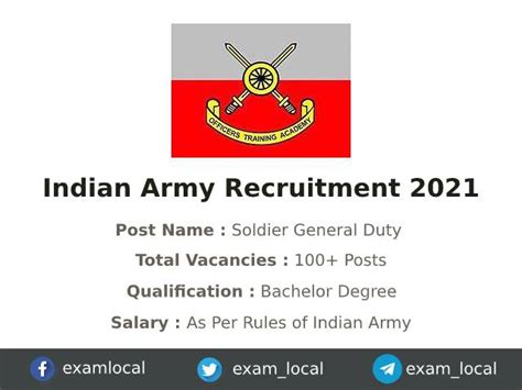 Indian Army Recruitment 2021 100 Soldier General Duty Jobs