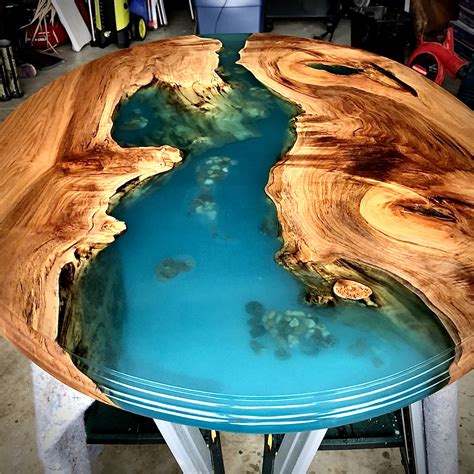 Solid Live Edge Maple Coffee Table Fused Together With Epoxy Resin And