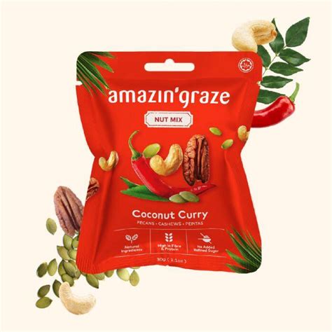 Amazin Graze Mini Nut Mix 30g 4 Flavours Pandan Coconut Zesty