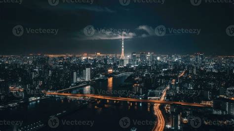 Amazing Panoramic View of Illuminated Tokyo City with Skyline Buildings ...