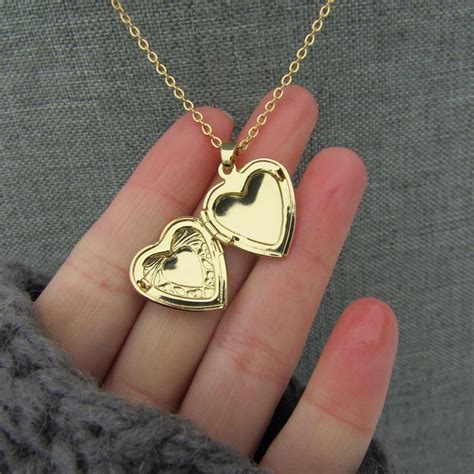 18kg Plated Dainty Golden Heart Locket Necklace Depop