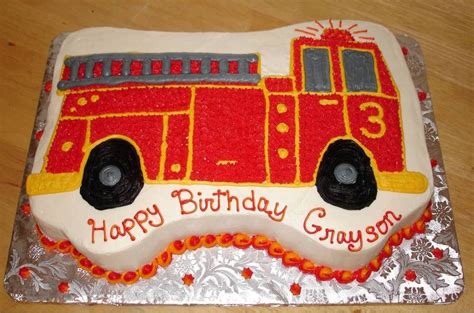 Fire Truck Shaped Sheet Cake Iced In Buttercream Firetruck Birthday