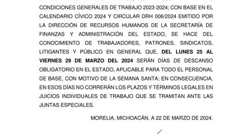 JLCA Del lunes 25 al viernes 29 de marzo de 2024 serán días de