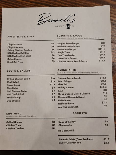 Menu At Bennetts Casual Dining Restaurant Sherwood