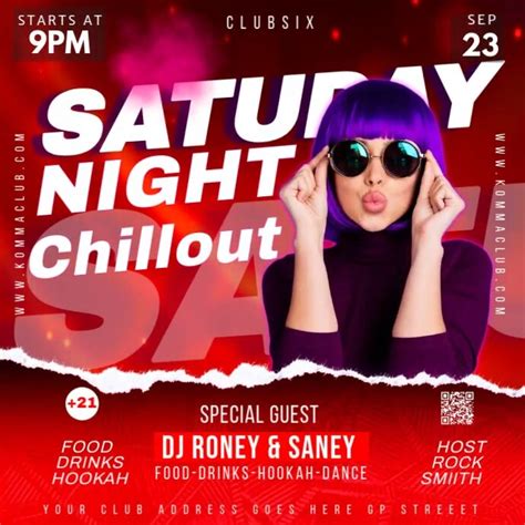 Red Maximalist Saturday Night Party Instagram Post Template Postermywall