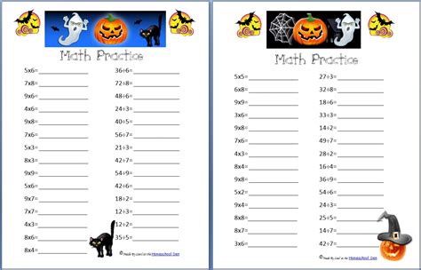 Free Halloween Math Practice Pages Multiplication Division Fractions