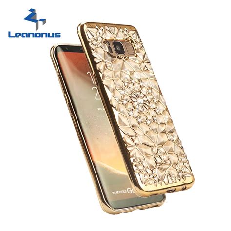 Gold Plating Case 3d Relief Rugged Flower Glitter Diamonds Phone Cases For Samsung Galaxy S8