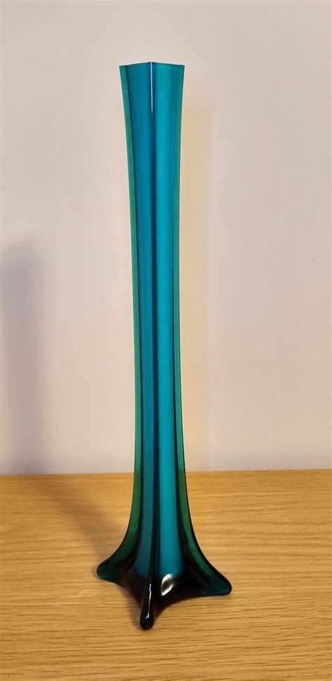 Retro 1970s Tall Vase Vintage Tall Square Green Teal Etsy Uk