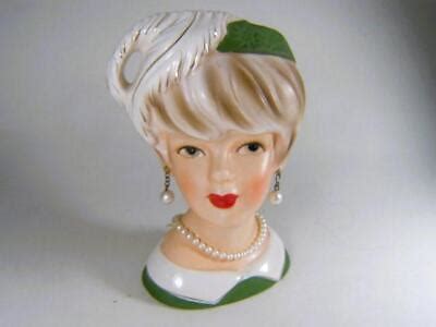 Relpo Lady Head Vase K Blond W Pearl Earrings Wearing A Hat W