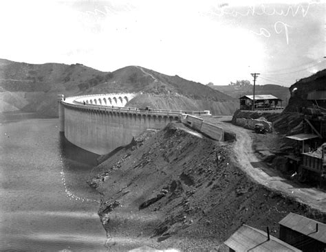 Mulholland Dam filling with water construction, Hollywood Hills, circa ...