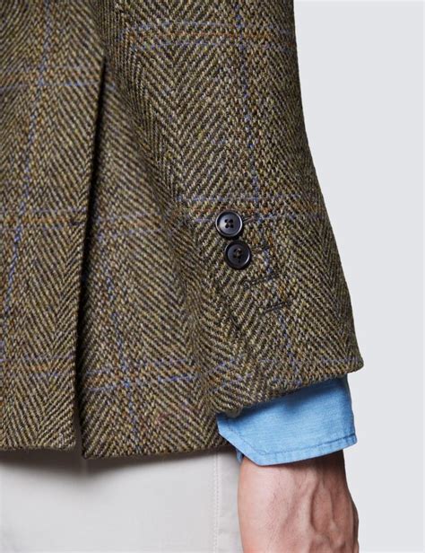 Men S Herringbone Check Harris Tweed Blazer In Brown Blue Size Reg