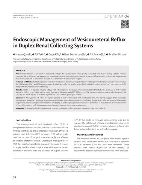 Pdf Endoscopic Management Of Vesicoureteral Reflux In Duplex Renal