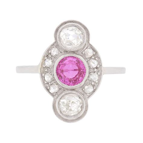 Vintage Pink Tourmaline and Old and Rose Cut Diamond Ring, circa 1940s ...