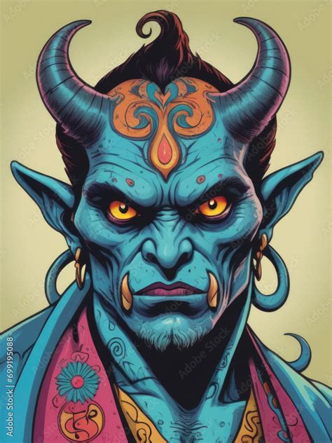 Retro Pop Art Djinn A Medium Shot Of A Mystical Djinn With Tattoos