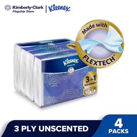 KLEENEX Facial Tissue Travel Pack Comfort Care Design 3 PLY 50 S X 4