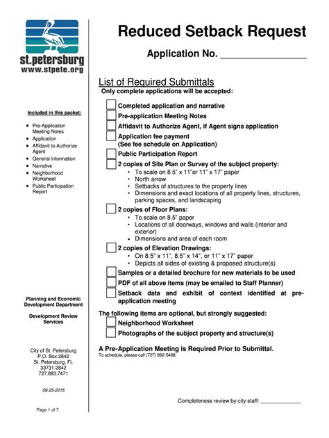 Fillable Online Stpete Reduced Setback Request Fax Email Print Pdffiller