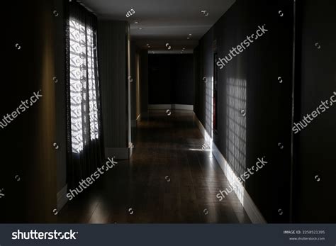 Interior Empty Dark Hallway Gray Walls Stock Photo 2258521395