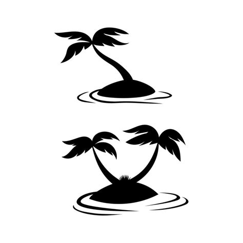 Coconut Tree Silhouette On Small Island Beach Illustration Set 4922968