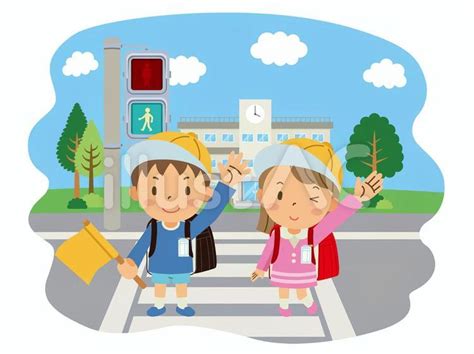 横断歩道を渡る小学生／背景イラスト No 2075468／無料イラストなら「イラストac」