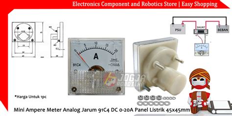 Mini Ampere Meter Analog Jarum 91C4 DC 0 20A Panel Listrik 45x45mm